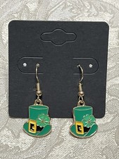 Leprechaun Irish Lucky Hat Gold Charm Bohemian Novelty Fashion Earrings