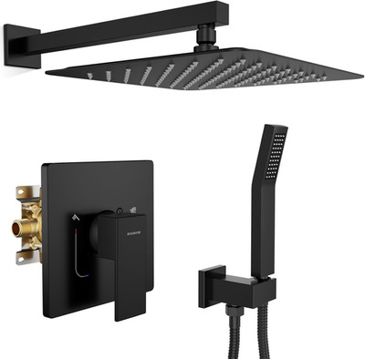 Shower Faucet Set & System - 12 Inch Rainfall Shower Head & Handle Set Wall Moun