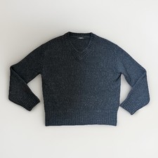 Massimo Dutti Charcoal Gray Oversized V-Neck ...