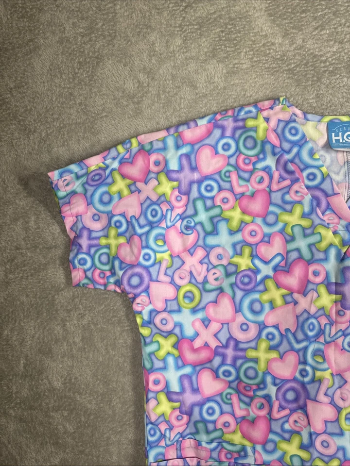 H.Q. Scrub Xoxo Hearts Women’s Scrub Size Small Multicolor NWT - Image 3 of 4