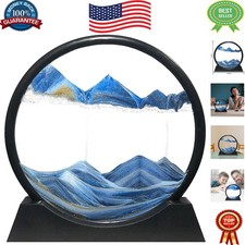 Calming 3D Sand Art Picture - Blue Glass Round Sandscape for Home or Office