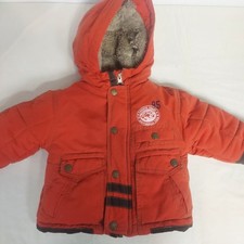 OshKosh B'gosh Puffer Coat Faux Fur Hooded Warm Winter Jacket 12M orange READ 