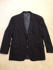 JOS A. BANK Men's 44R Dark Navy Blue 2-Button Wool Blazer Suit Coat Jacket