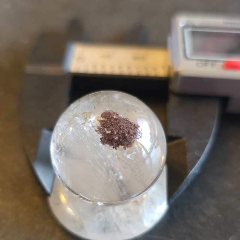 Quartz Crystal Specimen Mineral Sphere with Red Inclusion 24.8mm Display