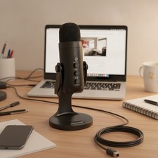 Unidirectional USB Podcast Microphone with Adjustable Volume  Accessories