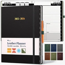 2025-2026 HARDCOVER Leather Planner Weekly & Monthly - 8.5x11 8.5" x 11" Black