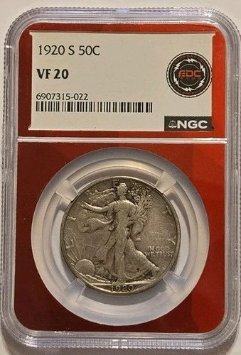 Semi Key Date 1920 S 50C Walking Liberty Half Dollar Graded VF20 Red Core NGC