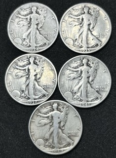 lot of 5 walking liberty half dollars Various Dates & Mint Locations.