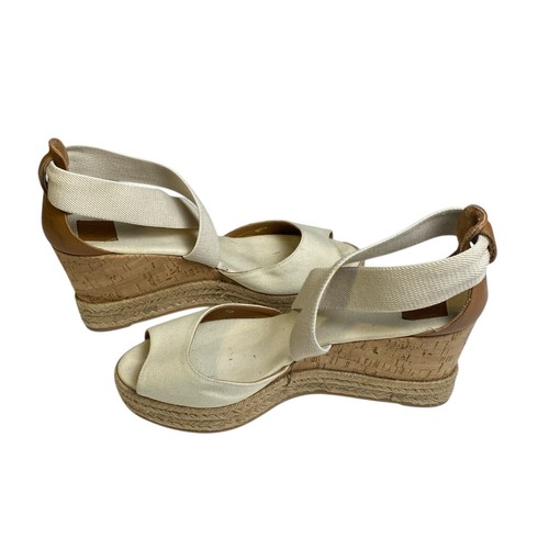 Tory Burch Women's Cream Canvas Espadrille Wedges Size 10