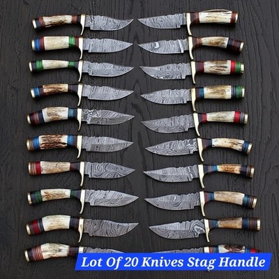 LOT OF 20 CUSTOM HANDMADE DAMASCUS STEEL 6 INC SKINNER KNIVES WITH LEATHER COVER