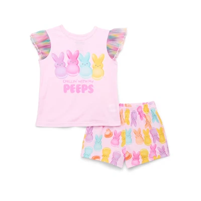 Peeps Girls Cotton Ruffle Sleeve Top and Shorts Pajama 2 Piece Set NWT L 10/12 - Image 1 of 3
