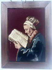 Needlepoint Framed Rembrant Margot De Paris 18x24 Woman Book France Gift Vtg