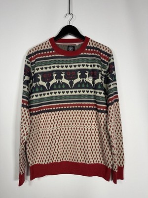 REINDEER CHRISTMAS Jumper - Large - Beige - Great Condition -Men s