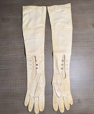Vintage Regency Opera Gloves, Long With Faux Pearl Buttons, Kid Leather France