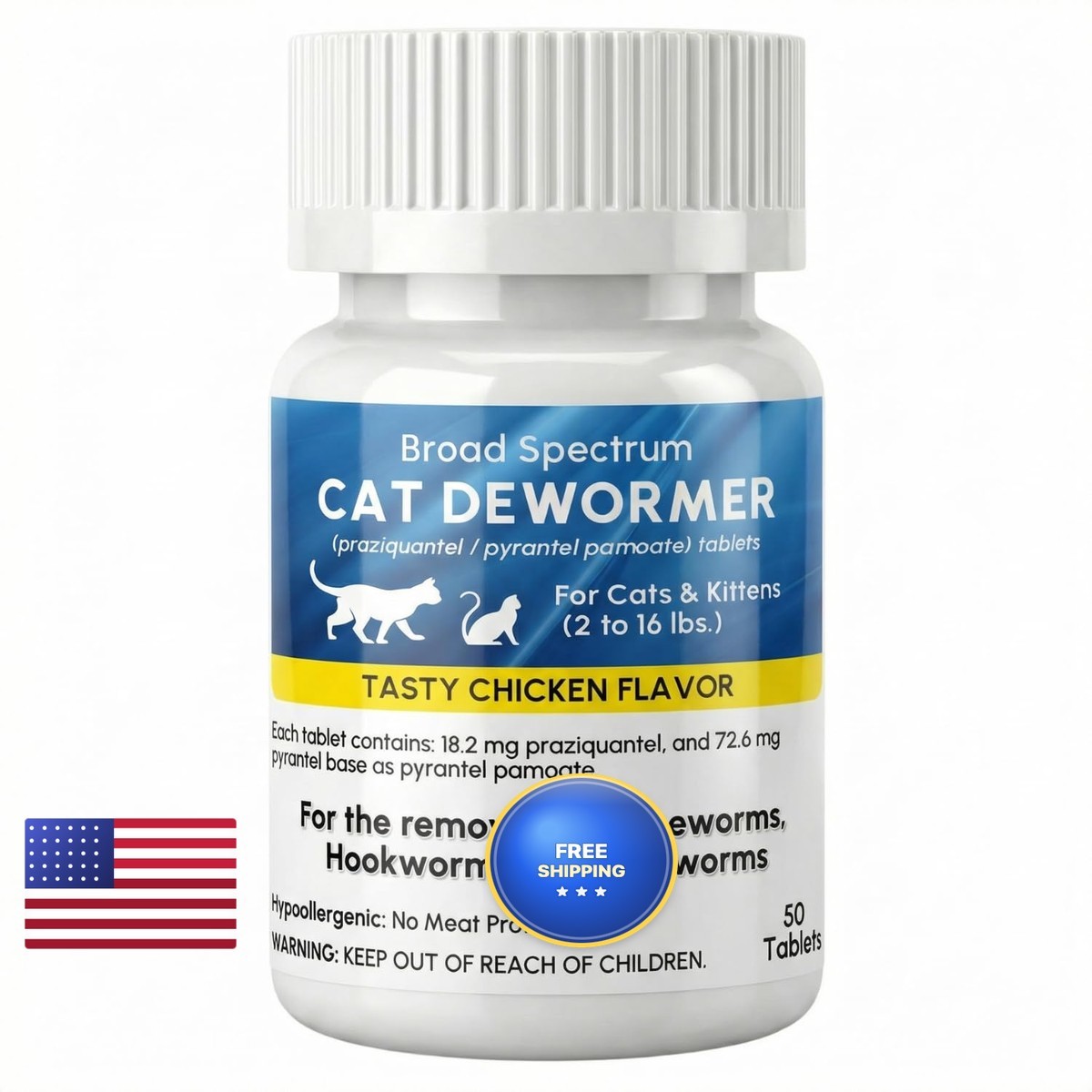 morvequa Dewormer Cats Kittens Praziquantel Pyrantel Pamoate 50 Tablets Fast