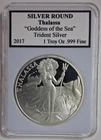 1 oz Silver Round/Medal - 2017 “Thalassa ” - Goddess of the Sea – Trident Silver