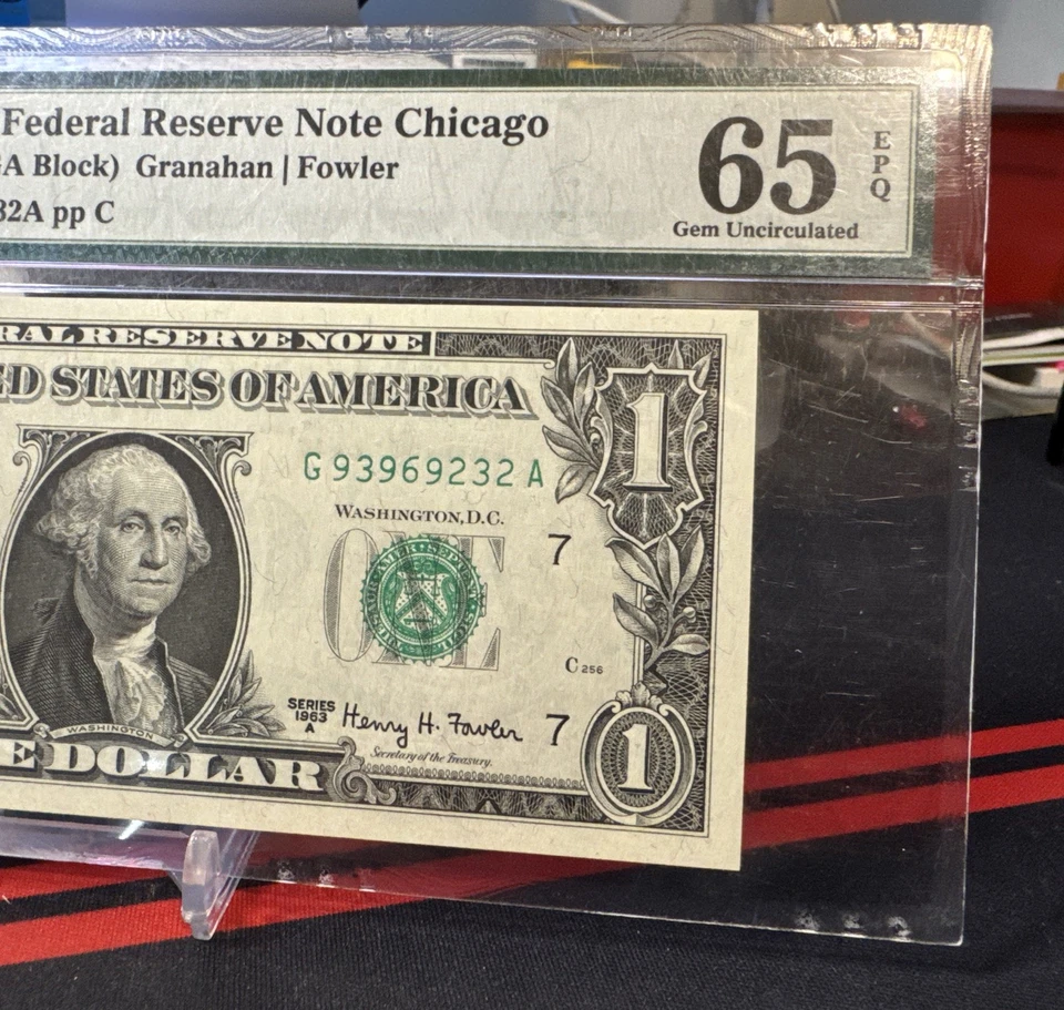 1963-A $1 Federal Reserve Note G/A Block ( CHICAGO “G” ) PMG 65 EPQ - Image 2 of 4