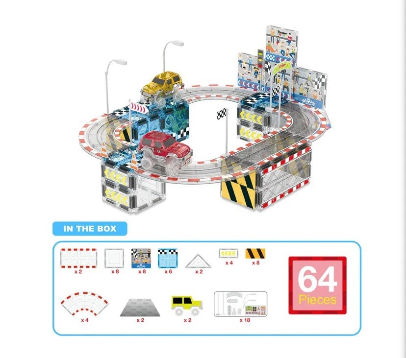 PicassoTiles 64 pieceMagnetic Racetrack Stadium Construction PTQ05 - Image 4 of 4
