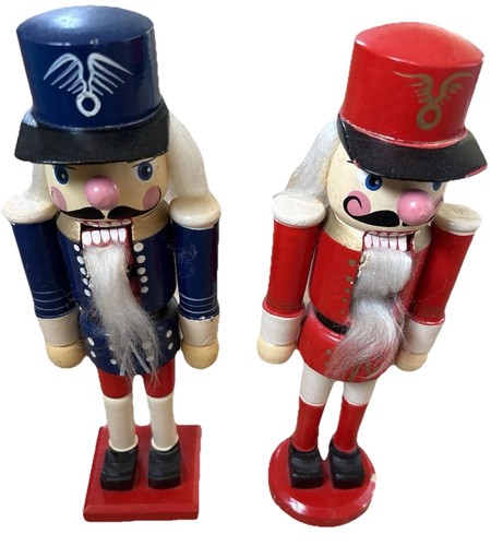 Nutcracker Bundle 10" Red & Blue w White Hair Beard Set of 2 Christmas Holiday