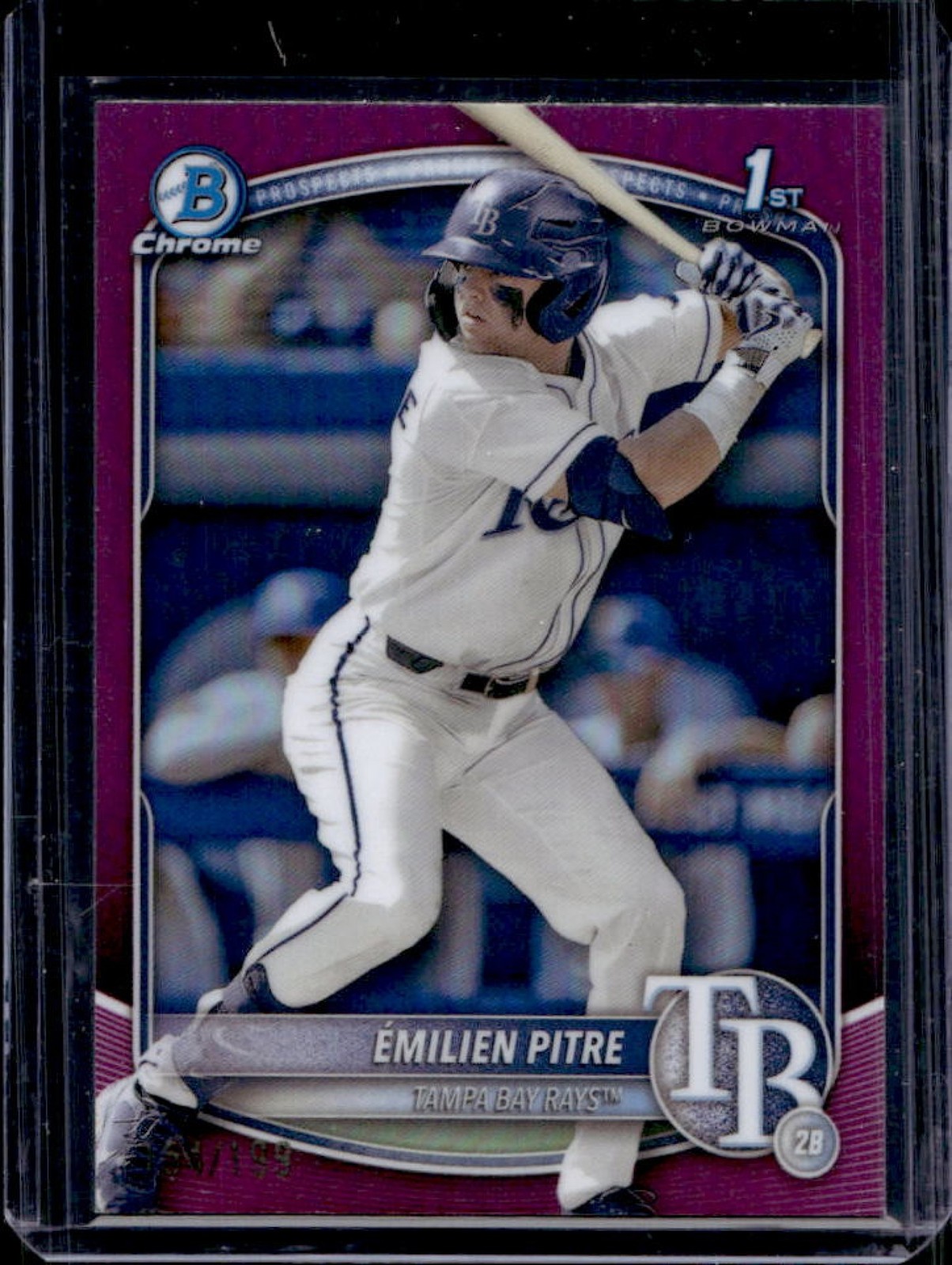 2025 Bowman Emilien Pitre Chrome Fuchsia Refractor 1st Prospect #/199 Rays