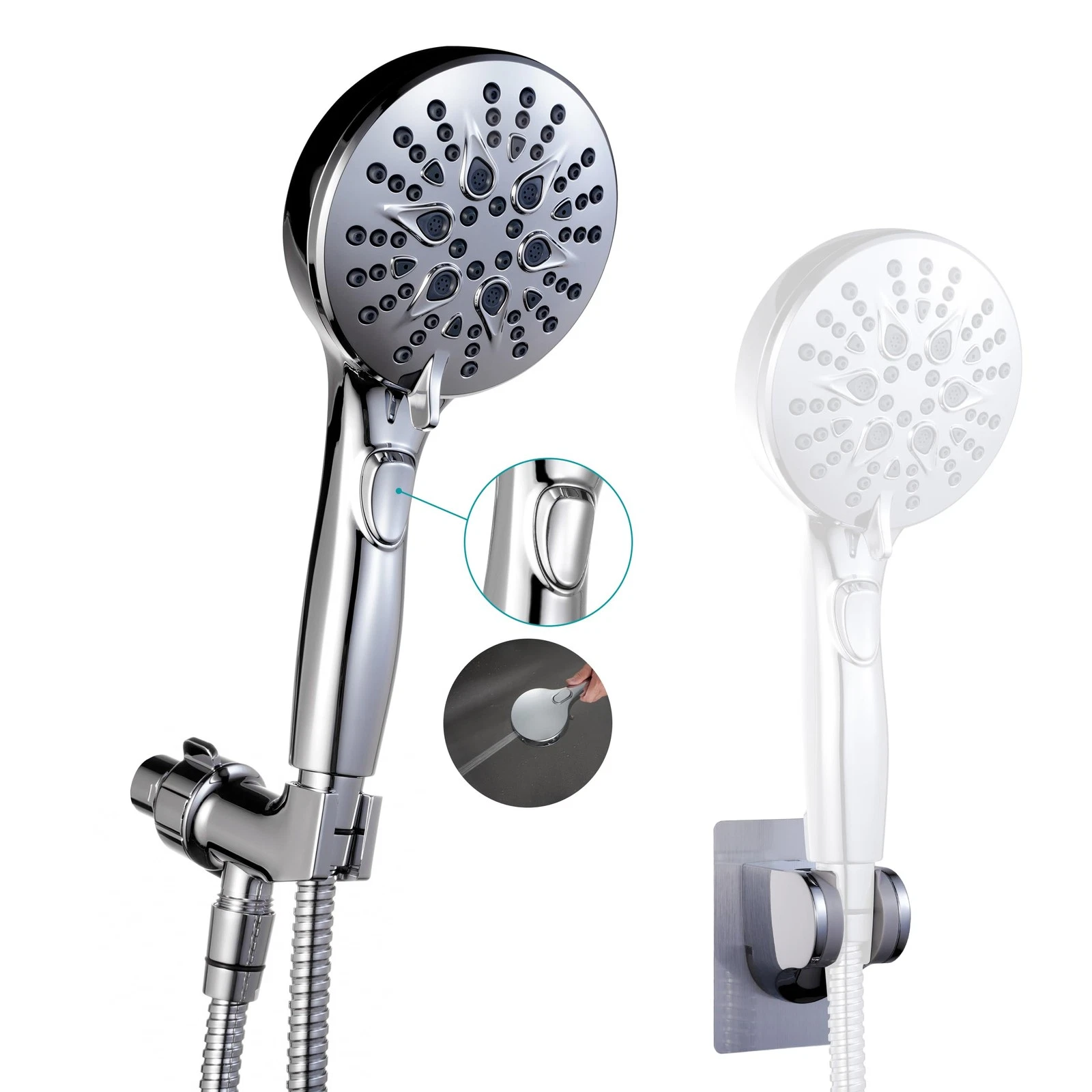 GwernKB Handheld Shower Head with On/Off Switch, 7-Setting High Pressure, 79in