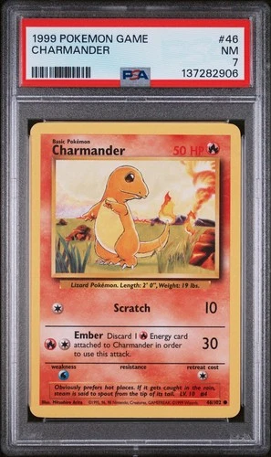 1999 POKEMON BASE SET UNLIMITED #46 CHARMANDER PSA 7 NM CARD