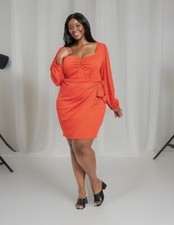 Ava & Viv Women's 3X Long Balloon Sleeve Coral Red Textured Wrap Dress NWT $30