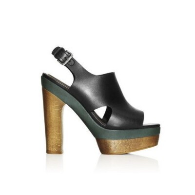 MARNI at H&M High Heel Slingback Sandals - Leather - Black/Dark Green - EUR 39