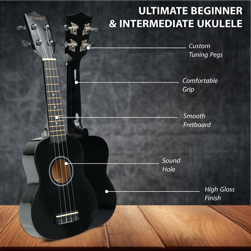 21" Soprano Beginners Ukulele with Gig Bag, Felt Pick & Spare Strings – Black - Picture 3 of 7