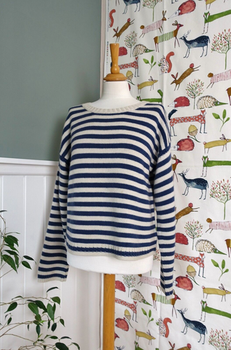 MARILYN MOORE blau & haferflocken gestreift 100 % Kaschmir maritim kastig Pullover Gr. 16 - Bild 5 von 9