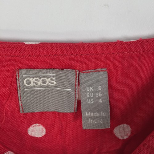 ASOS womens dress size 8 pencil red polka dot short sleeveless cotton 014654 - 第 4/10 張圖片