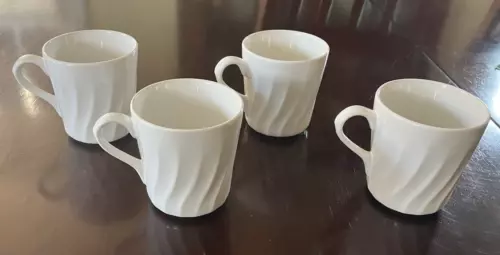 Corelle Coordinates Coffee Mugs Cups Set of 4 Stoneware White Swirl Farmhouse
