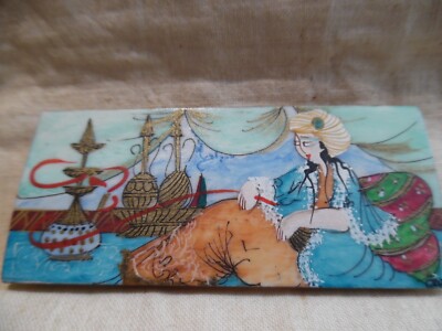 Vintage Camel Bone Trinket Box Man Smoking Hookah Pipe Made In Turkey