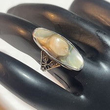 VINTAGE STERLING SILVER UNIQUE SHELL ABALONE PAUA DESIGN RING SZ 4.25 925