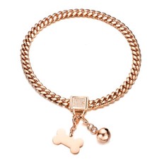 Rose Gold Dog Chain Collar Stainless Steel Cuban Link Chain Collar 10mm/14mm