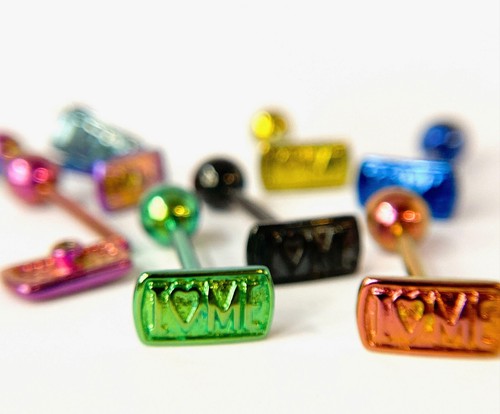 1pc I LOVE ME Design Tongue Ring Titanium Anodized 14g Tounge Barbell Jewelry - Picture 7 of 7
