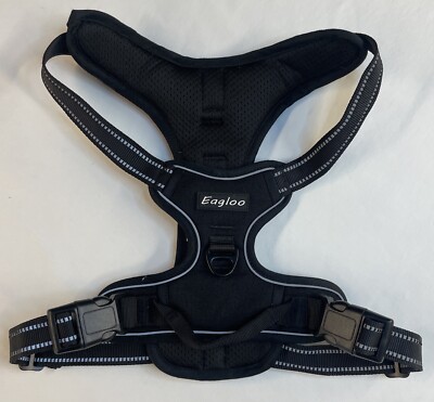 Eagloo Dog Harness No Pull, Walking Pet Harness with 2 Metal Rings. Black Large 
