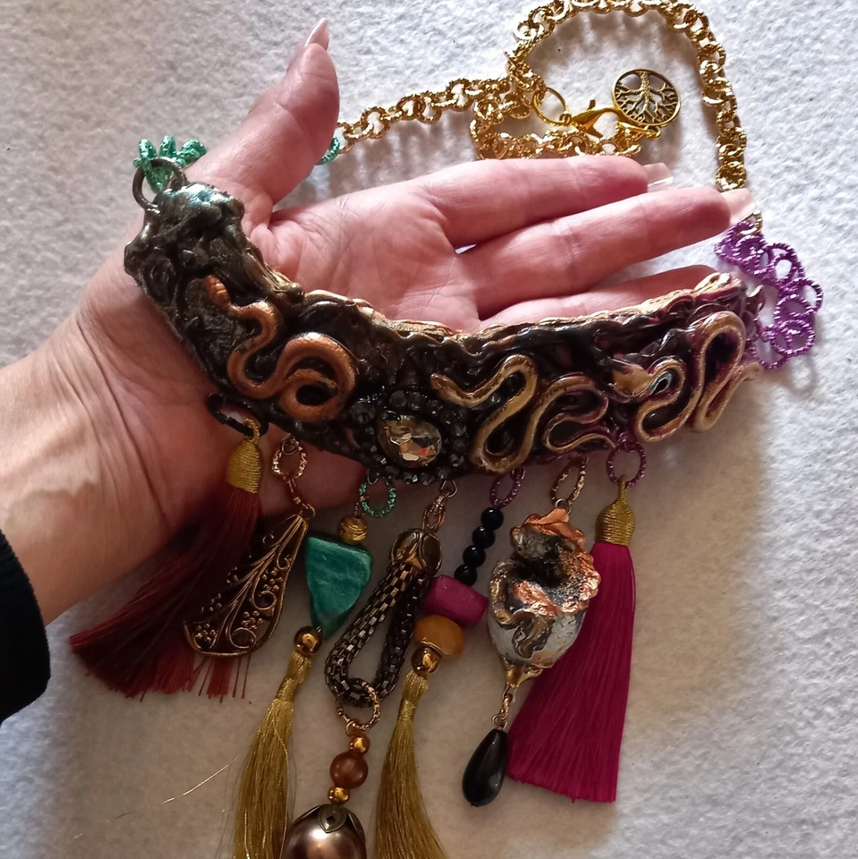 Бахрома ювелирных изделий ожерелье слоистый кулон со стразами змеи богемное этнический гламур - Изображение 2 из 4