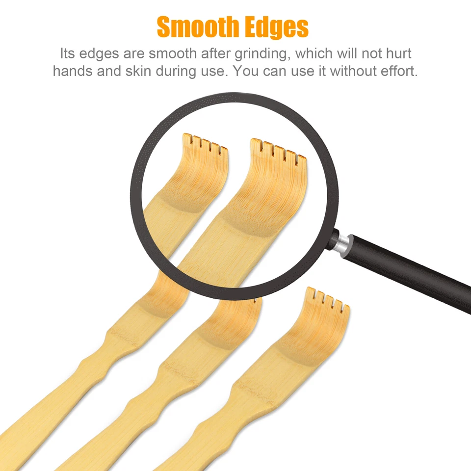 Set of 3 Natural Bamboo Back Scratchers Long Handle Massagers Itch Relief Tools - image 4 of 4