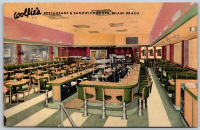 Wolfie's Restaurant & Sandwich Shops MIAMA BEACH Florida VINTAGE Postcard