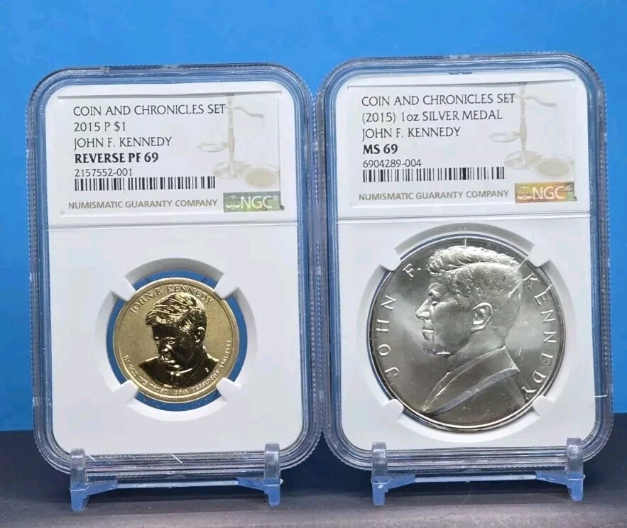 2015 - COIN & CHRONICLES SET - KENNEDY JFK - NGC REV PF69 / MS69 - SILVER MEDAL - Image 2 of 4