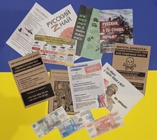 8 sets of Ukrainian propaganda 80 leaflets +3 banknotes Anti-russia korean kursk