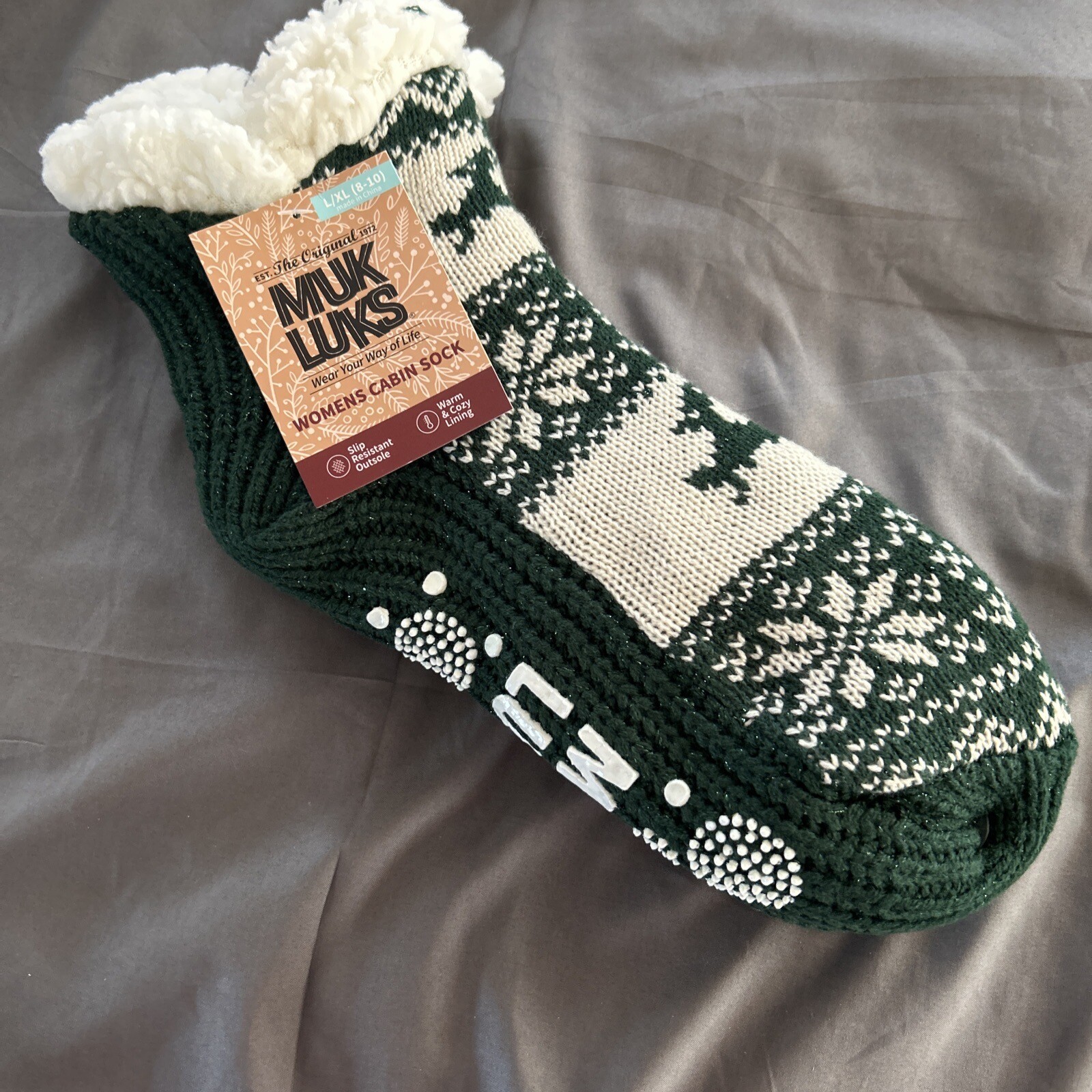 SAOLA Muk Luks calzino da cabina donna con suola antiscivolo. Taglia L XL