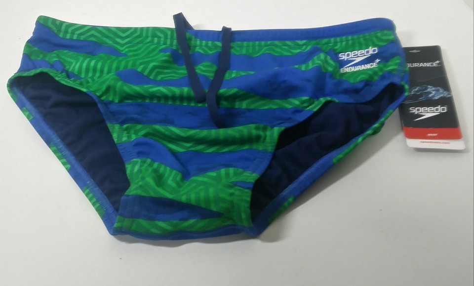 SPEEDO Endurance Men's 32 Athletic Swim Briefs Blue Green Contort