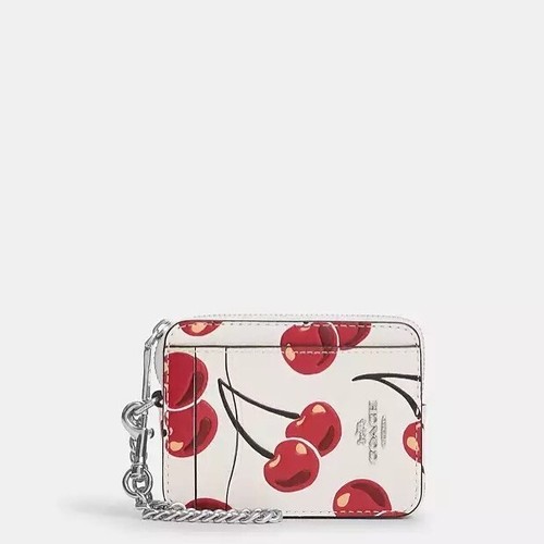NWT Coach Zip Card Case With Cherry Print CZ761 Silver/Chalk Multi - Picture 5 of 7