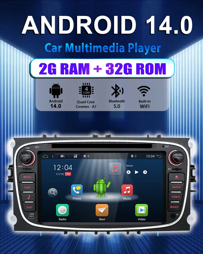 7''Autoradio DVD&CD Per Ford Focus Kuga Mondeo Galaxy Android 14 GPS Navi 2+32GB - Immagine 3 di 4