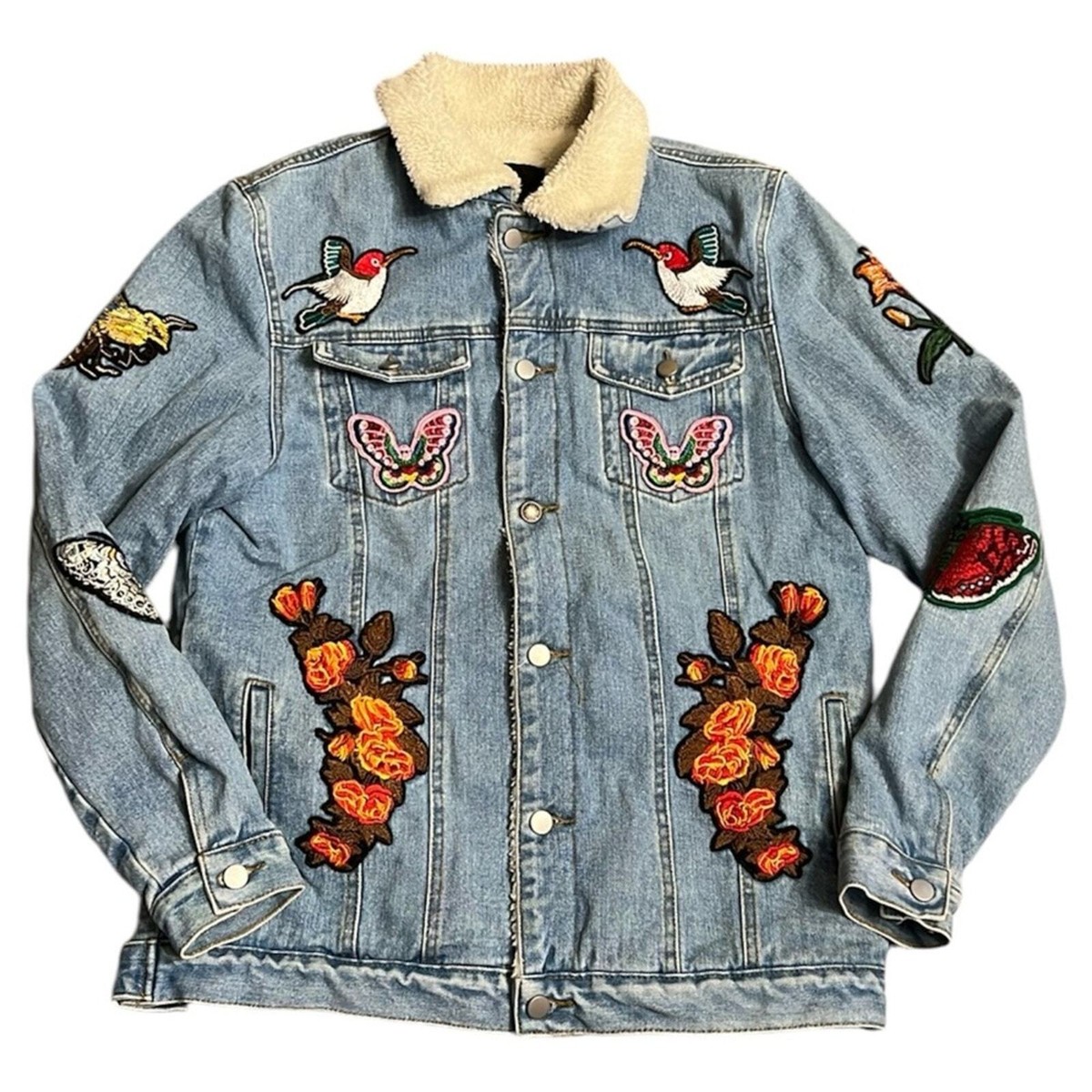 希少美品 Dior Indian Animal Peacock デニムジャケット Damati Denim Jacket Jean Jacket Women's Size XL Lined Patches Bird
