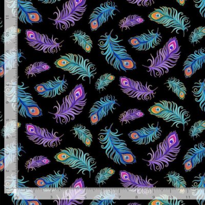 Flourish Fabric | Tossed Peacock Feather Purple Blue | Timeless Treasures YARD