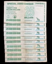 10 Zimbabwe 25 Billion Dollar Agro Cheque Bill Banknote Money - Pre Trillion