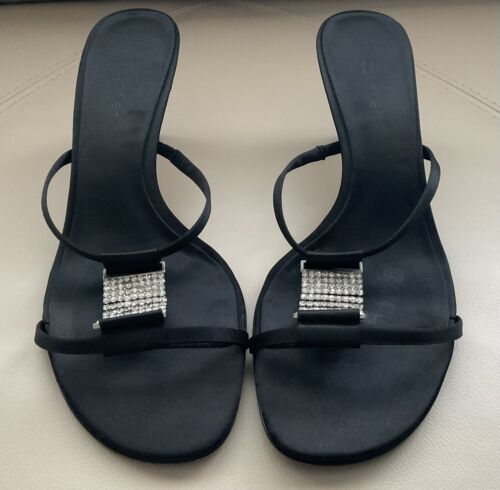 Calvin Klein Black Satin Rhinestone Mesh Slide Sandals 9M Black Tie Formal Prom - Picture 3 of 11